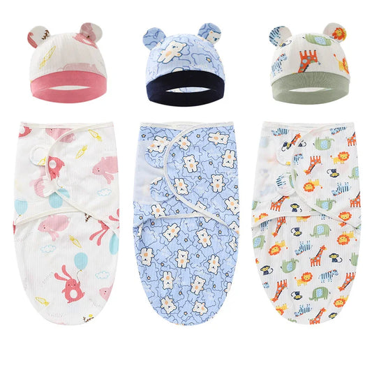 Newborn Cotton Swaddle Blanket Waddle Wrap Hat Set Baby Bedding Receiving Blankets Infant Sleeping Bag 0-6M Baby Accessories